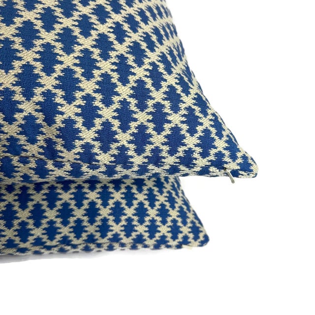 Brunschwig & Fils Lattice Figured Texture in Canton Blue Pillow Cover - Blue and White Lattice Pattern Cushion Case For Sale In Portland, OR - Image 6 of 6