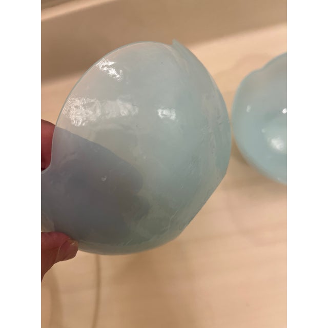 Vintage Art Deco Style Italian Opaline Glass Baby Blue Translucent Scalloped Edges For Sale - Image 11 of 12