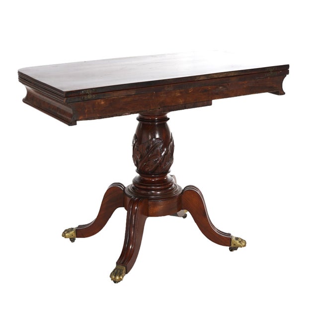 Wood Antique Duncan Phyfe Carved Mahogany Card Table Circa 1830’s For Sale - Image 7 of 11