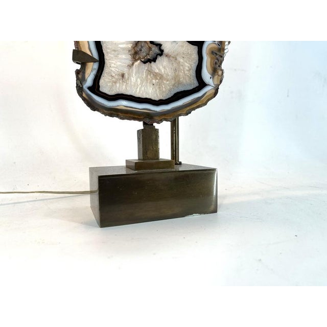 Vintage Brass Agate Slice Table Lamp, 1970s For Sale - Image 9 of 12