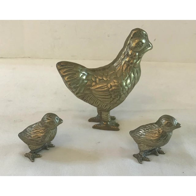 Farmhouse Vintage Brass Chicken With Two Chicks For Sale - Image 3 of 6