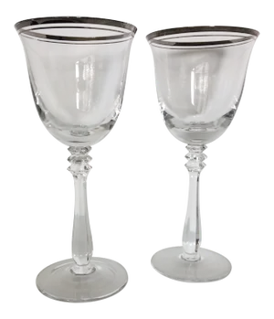 Vintage Double Line Platinum Rim Crystal Wine Glasses - a Pair