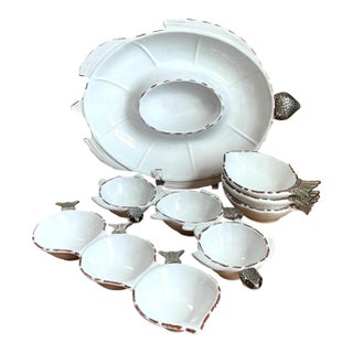Vintage White Ceramic Fish Motif Serving Set For Sale