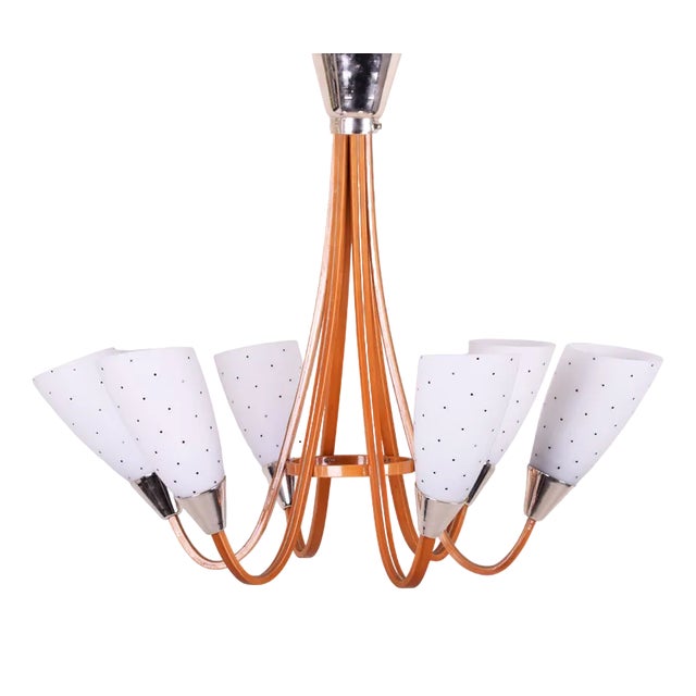 Mid-Century Chandelier in Beech attributed to Dřevo Humpolec, 1950s For Sale