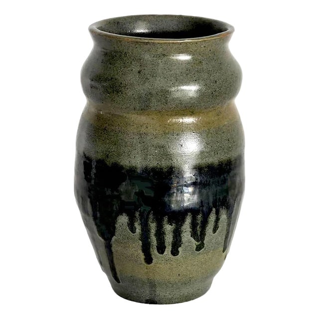 1980s Studio Pottery Drip-Glazed Stoneware Vase For Sale