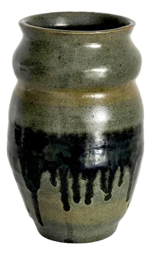 1980s Studio Pottery Drip-Glazed Stoneware Vase