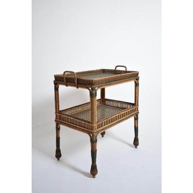 Green and Natural Rattan Side Table, 1920s For Sale - Image 4 of 6