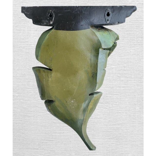 Traditional Vintage Handpainted Palm Beach Regency Oversized Curved Leaf Wall Brackets Shelf-a Pair For Sale - Image 3 of 9