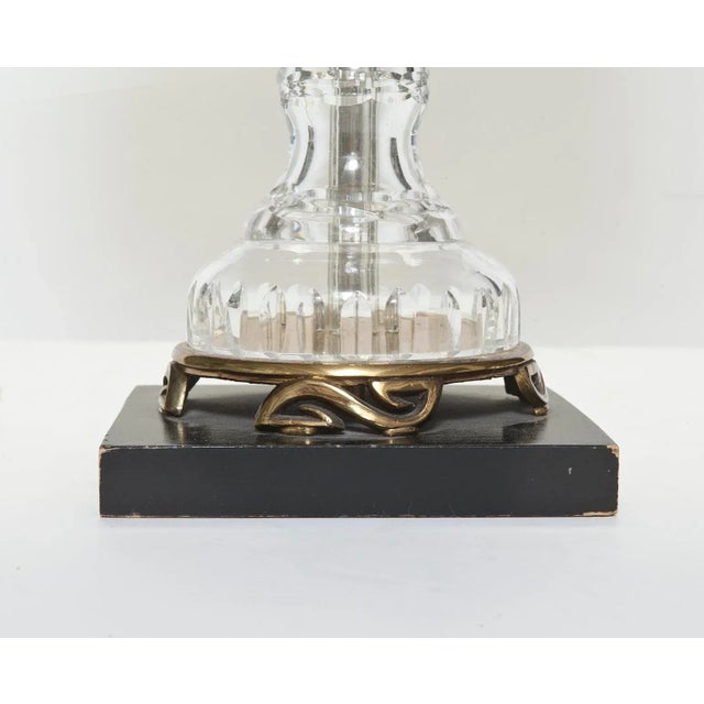 Mid 20th Century Mid 20th Century Vintage Waterford Style Crystal Lamp on Brass & Ebony Wood Base For Sale - Image 5 of 9