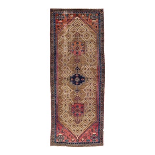Brown Vintage Hamadan Hand-Knotted Wool Rug With Geometric Pattern For Sale