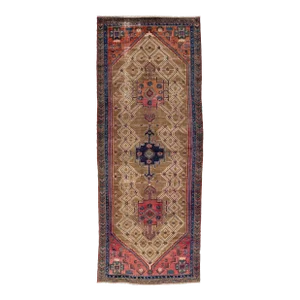 Brown Vintage Hamadan Hand-Knotted Wool Rug With Geometric Pattern