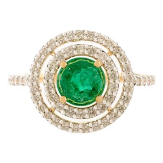 18k Halo Diamond Round Emerald Bridal Ring Size 6 For Sale