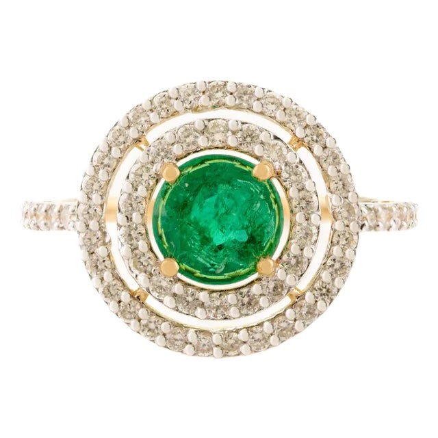 18k Halo Diamond Round Emerald Bridal Ring Size 6 For Sale