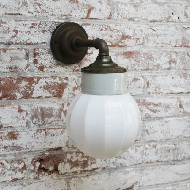 Metal Vintage Industrial White Wall Lamp in Porcelain and Opaline Glass For Sale - Image 7 of 11