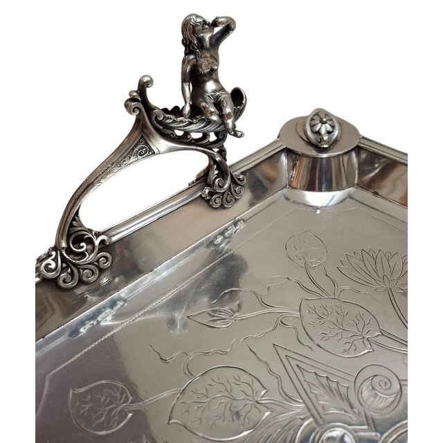 C. 1890 Middletown Silverplate Serving Tray W/Figural Handles For Sale - Image 9 of 12