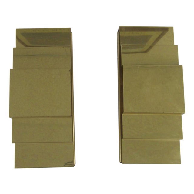 Brass Wall Sconces, Art Deco Modern Style, Circa 1970s - Pair For Sale