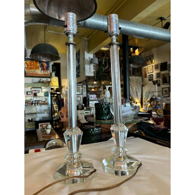 Glass 1930s Crystal Mantle or Boudoir Lamps - a Pair For Sale - Image 7 of 12