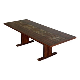 In Style of Gangsø Møbler Ox Art Tile Dining Table Two Leaves Rosewood Danish Mid-Century Modern 1970s For Sale