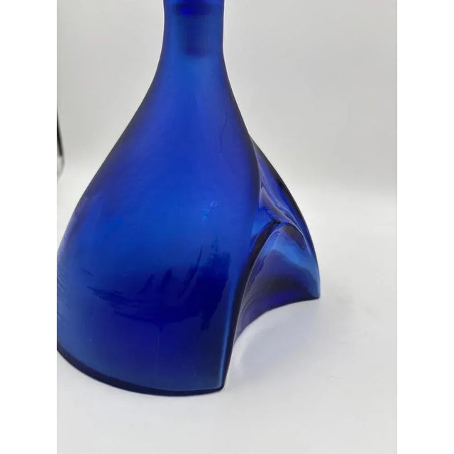 Cobalt Blue Glass Bottle with Triangular Base For Sale - Image 6 of 11
