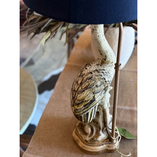 Vintage Figural Crane Table Lamps | Hand-Painted Sculptural Bird Lamps | Nature Motif For Sale - Image 4 of 6