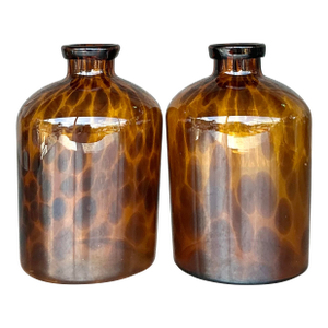 Vintage Boho Tortoise Glass Apothecary Jars - a Pair