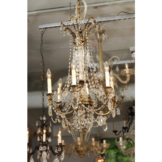 French Early 20th C. Louis XVI Gilt Bronze and Crystal Chandelier For Sale - Image 3 of 11