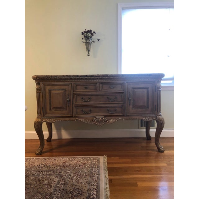 American Drew Mirage Leg Sideboard With Antique Emperador Marble Top For Sale - Image 13 of 13
