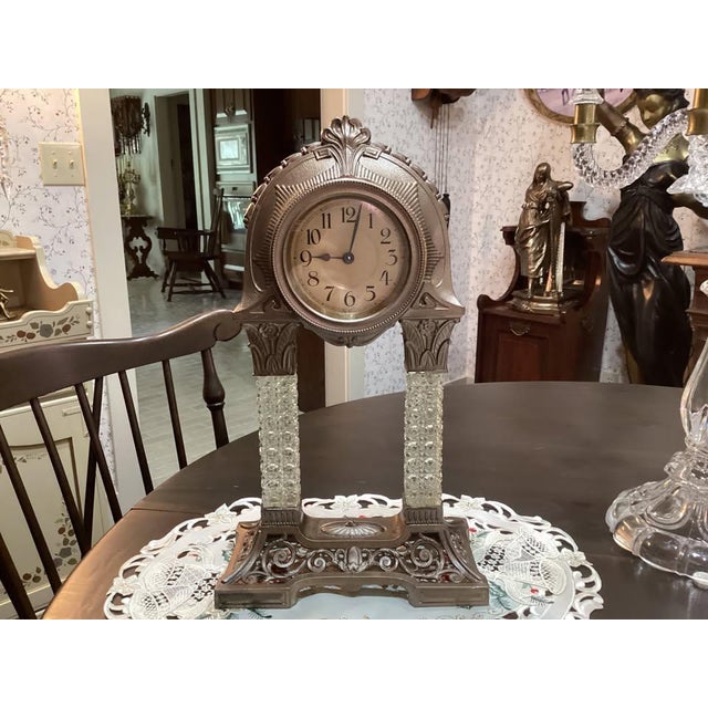 Brass Antique Art Nouveau Portico Shelf Clock With Glass Columns Mauthe Germany For Sale - Image 8 of 10