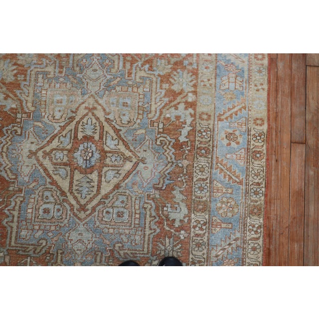 Blue Early 20th Century Zabihi Collection Apricot Soft Blue Persian Heriz Rug - 4'6" x 6'3" For Sale - Image 8 of 10