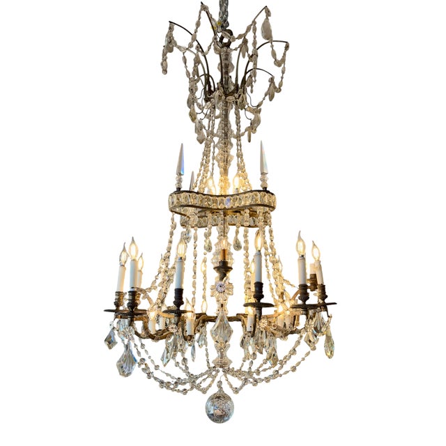 Glass Antique Louis XIV Style French Crystal & Silvered Gilt Bronze Chandelier For Sale - Image 7 of 8