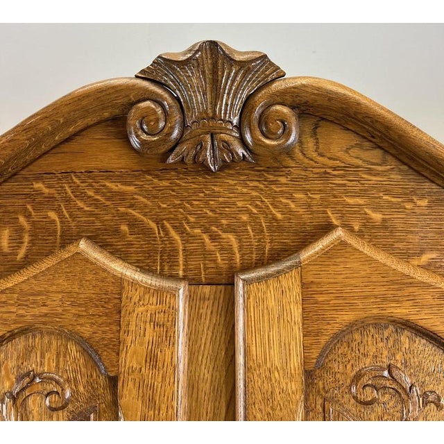 Vintage French Louis XVI Style Carved Oak 4-Door Wardrobe For Sale - Image 4 of 10
