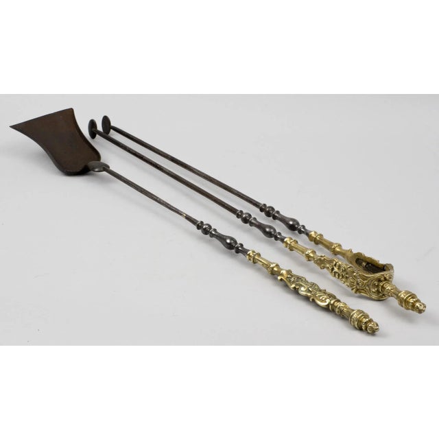 Antique French Steel and Cast Brass Fire Tools, Circa 1850 For Sale - Image 4 of 4