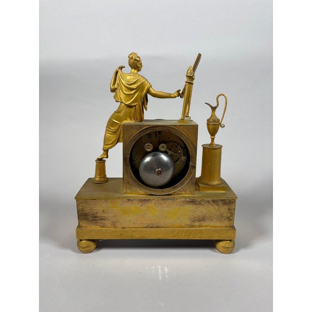 Gold Empire period 19th century mantel clock depicting a woman at her toilette For Sale - Image 8 of 9