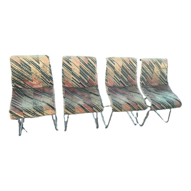 Vintage Chromed Metal Chairs with Geometric Fabric Upholstery, Set of 4 For Sale