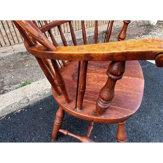 19th Century Pair of Antique Oak Sack Back Windsor Armchairs 19th Century For Sale - Image 5 of 12