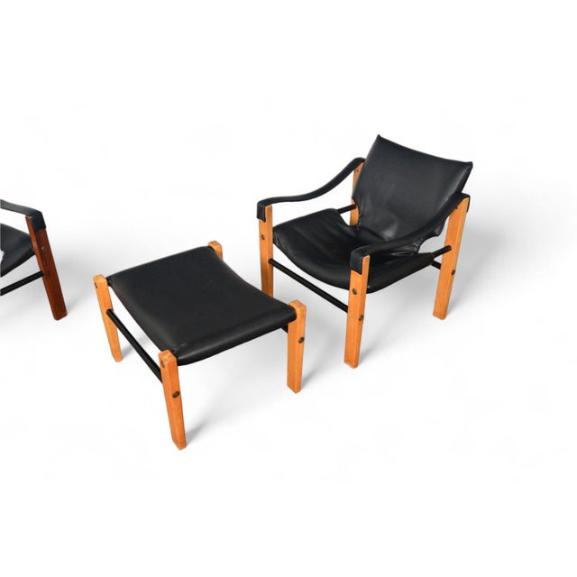 Mid 20th Century Pair of Mid 20th Century Maurice Burke Safari Lounge Chairs + Ottoman For Sale - Image 5 of 10