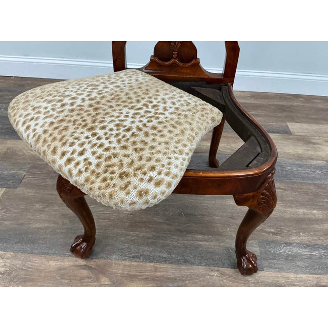 Vintage Queen Anne Burl Walnut Dining Chairs With Leopard Velvet Seats — Set of 8 For Sale - Image 15 of 18