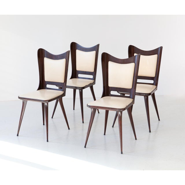 Vintage Italian Beige Skai and Wood Dining Chairs, 1950s, Set of 4 For Sale - Image 6 of 7