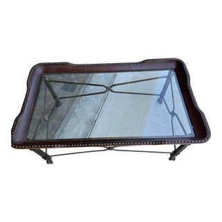 Maitland Smith Leather and Bronze Coffee Table For Sale