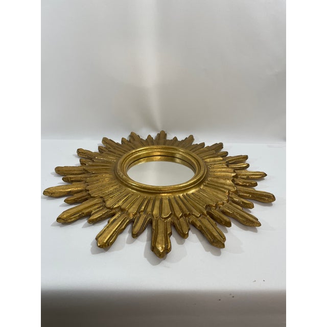 Gold 1970s Mid Century Modern Italian Florentine 20" Gilded Sunburst Wall Mirror For Sale - Image 8 of 18