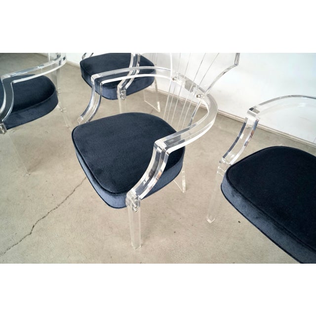 Metal 1980’s Hollywood Regency Art Deco Lucite Dining Arm Chairs For Sale - Image 7 of 12