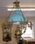 Traditional Late 19th Century Brass Kerosene Oil Chandelier With Blue Shade For Sale - Image 3 of 12