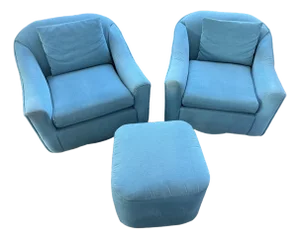 1980 Teal Swivel Club Chairs and Matching Ottoman - 3 Pieces