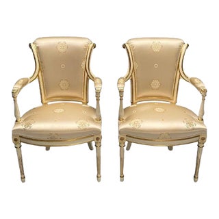 Maison Jansen Attr., Louis XVI Style, Hollywood Regency, Fauteuils, Scalamandre For Sale