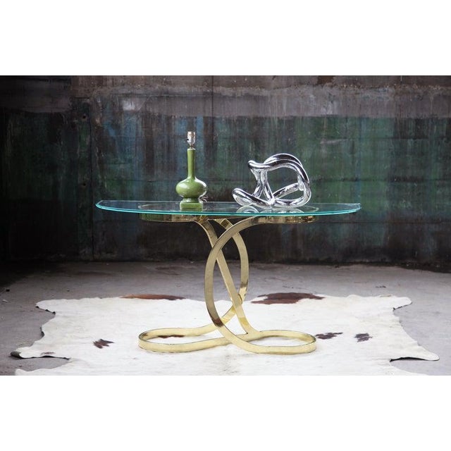 Contemporary Mid-Century Brass Ribbon Curved Console Table by Milo Baughman Dia, 1970s For Sale - Image 3 of 11
