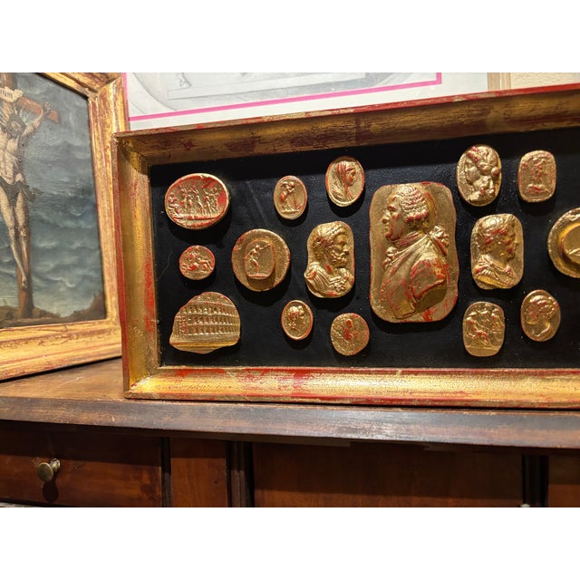 Grand Tour Neoclassical Vintage Grand Tour Gilded Cameo Intaglio Arrangement in Gilded Frame For Sale - Image 3 of 8