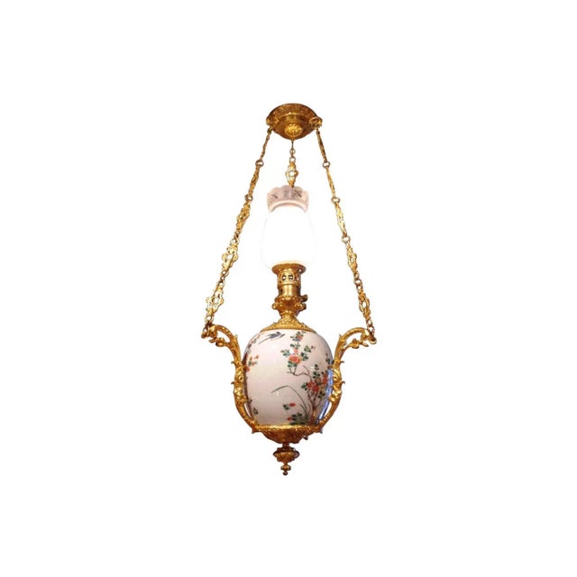 Chinese Canton Gilt Bronze & Porcelain Chandelier, 1880s For Sale - Image 5 of 6