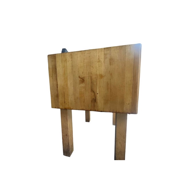 Vintage Boos Solid Maple Butcher Block Table on Trestle Legs — Commercial Restaurant-Grade End-Grain Chopping Block,...