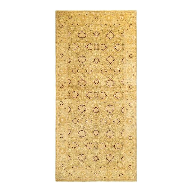 Mogul Collection Hand-Knotted Runner - Green 6' 1" x 13' 0" For Sale