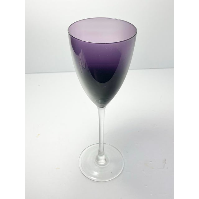 1990s Vintage Deep Purple Amethyst Tall 7 Wine or Water All Purpose Glasses For Sale - Image 5 of 5